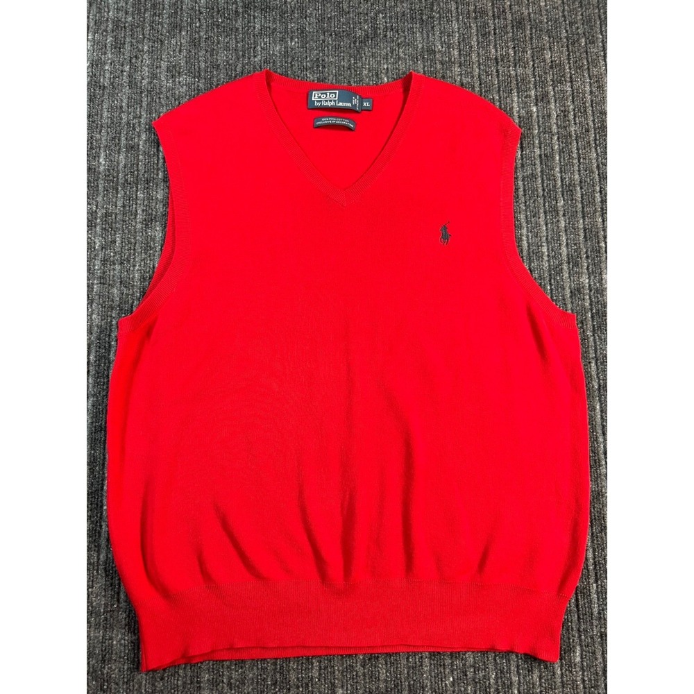 POLO RALPH LAUREN Sweater Vest Mens XL Red Pima Cotton V-Neck Pony Logo Preppy